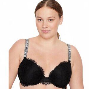Victoria's Secret Black Push-up Shine Strap Lace Bra